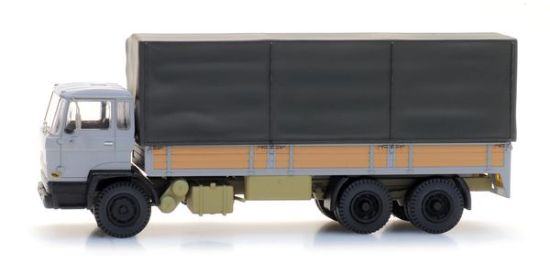 Picture of DAF tilt-cab A, tandem-axle,open bed truck with canvas, grey