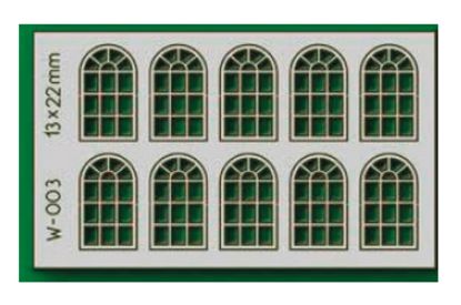 Picture of 10 pcs 13X22mm 14 Pane Arched Windows HO/OO 