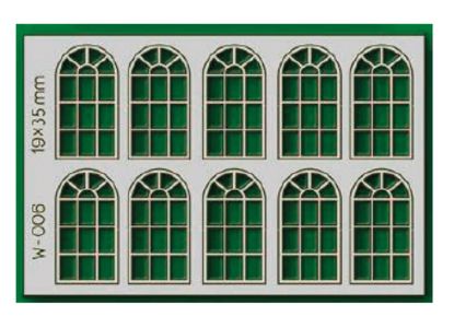 Picture of 10 pcs 19X35mm 14 Pane Arched Windows HO/OO 
