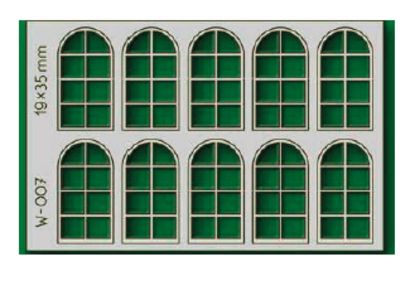 Picture of 10 pcs 19X35mm 8 Pane Arched Windows HO/OO 