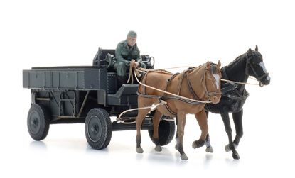 Picture of German WWII Steel Suspension Cart w.Horse + Figure