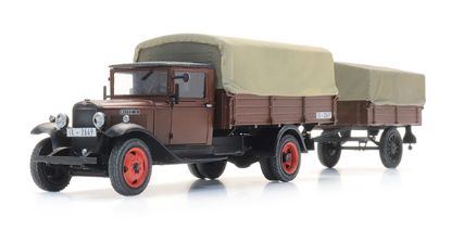 Picture of Opel Blitz 6 flatbed truck and trailer with tarpaulin