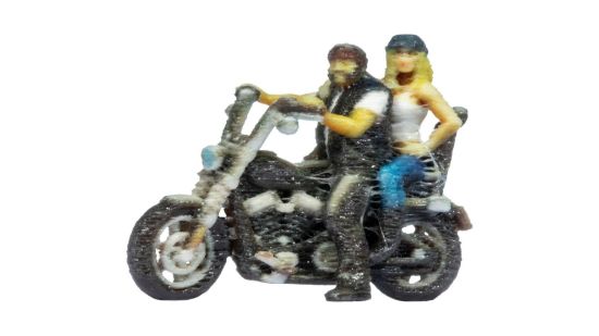 Picture of Chopper with Biker and standing Pillion